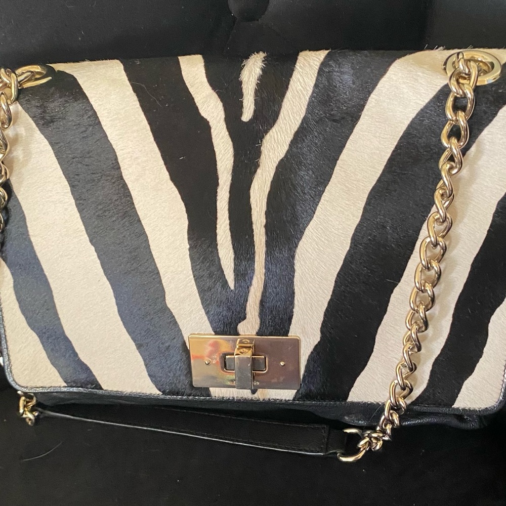 Kate Spade Zebra and Leather Purse with Gold Chain Strap. Like New